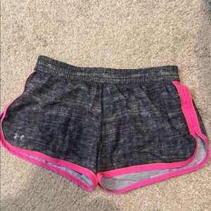 Under Armour Women’s Heathered Black Athletic Shorts with Pink Trim